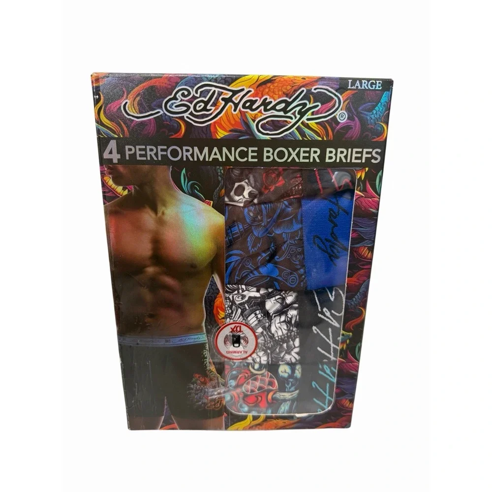 Ed Hardy Men's Performance Boxer Briefs 4-Pack Multicolor Size L NWT